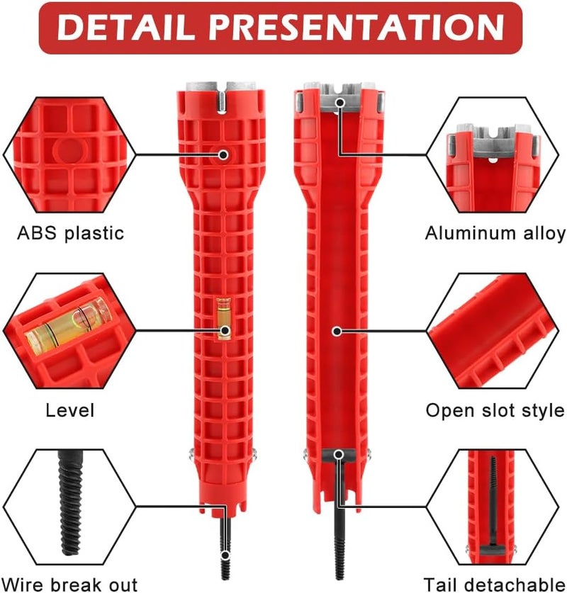 ELEGICKLIP 14-in-1 Multi-functional Wrench Faucet Sink Installer Tool for Toilets and Kitchens - Red Plumbers Wrench - Image 4